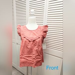 Salmon Calligraphie NWT 100% cotton pullover blouse